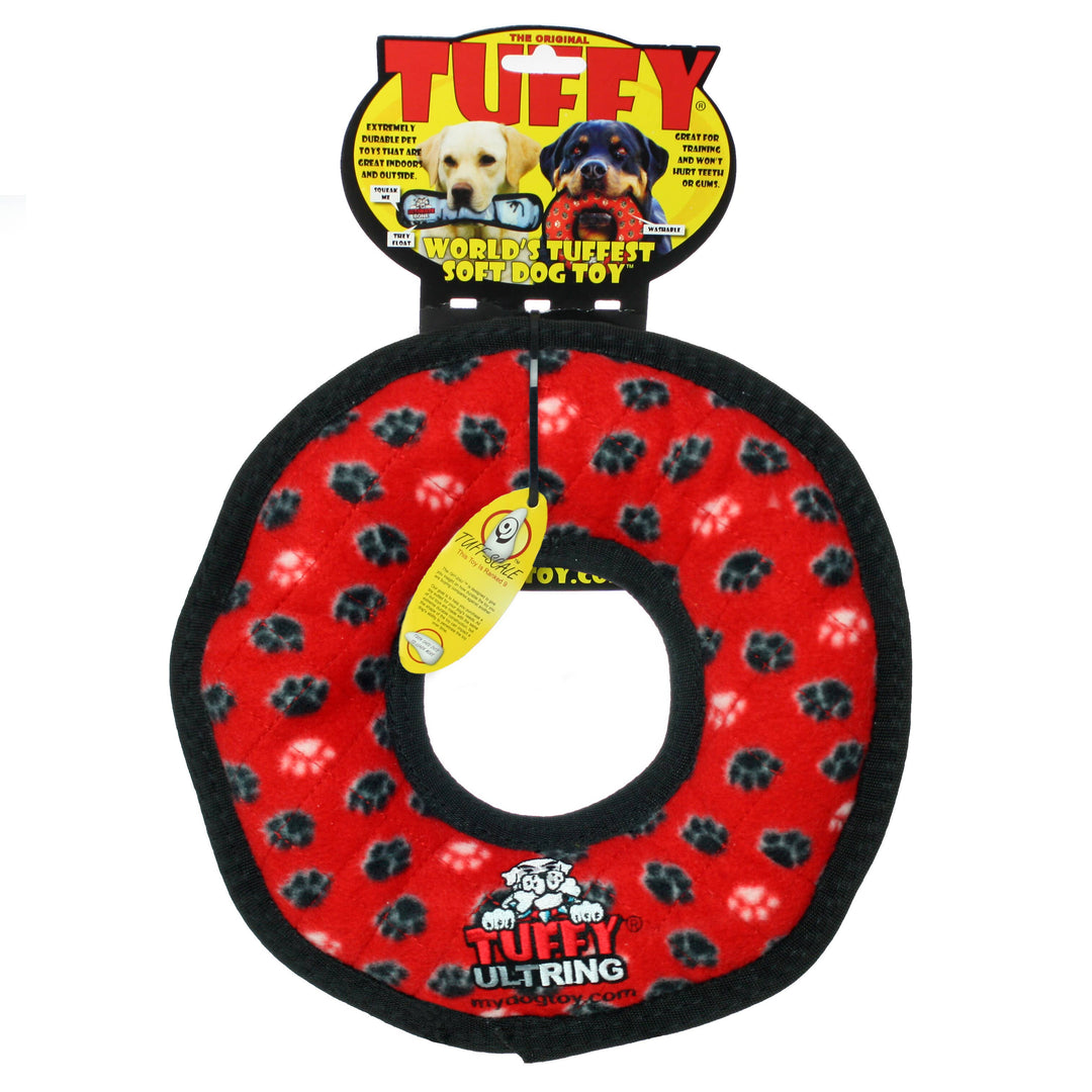 Tuffy Ultimate Ring - Red Paw, Squeaky Dog Toy