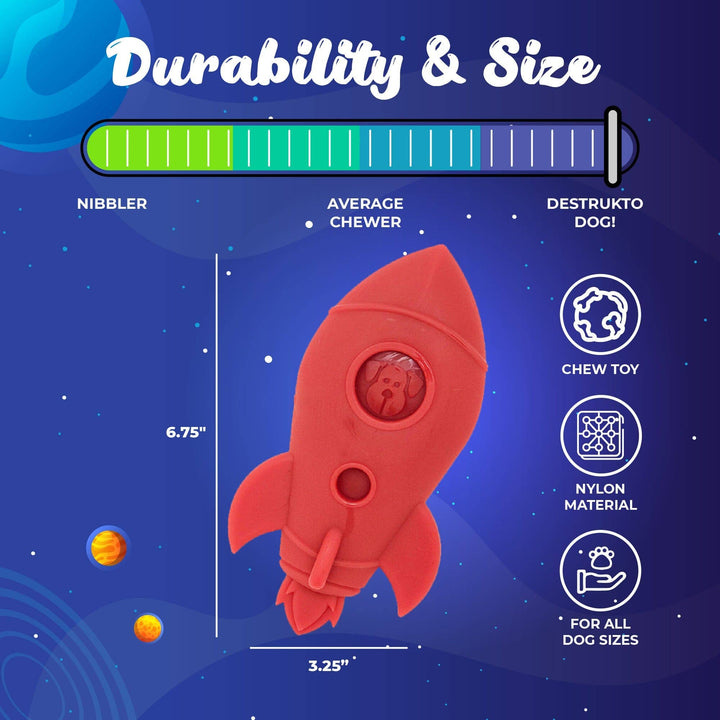 Durable Nylon Rocket Ship Chew Toy - Red