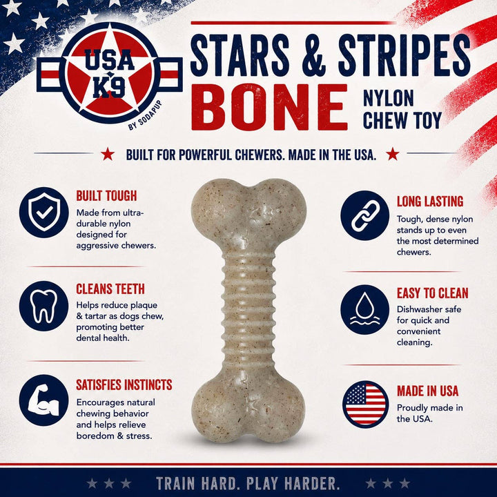 USA-K9 Stars and Stripes Bone Nylon Dog Chew Toy for Aggressive Chewers | USA Made