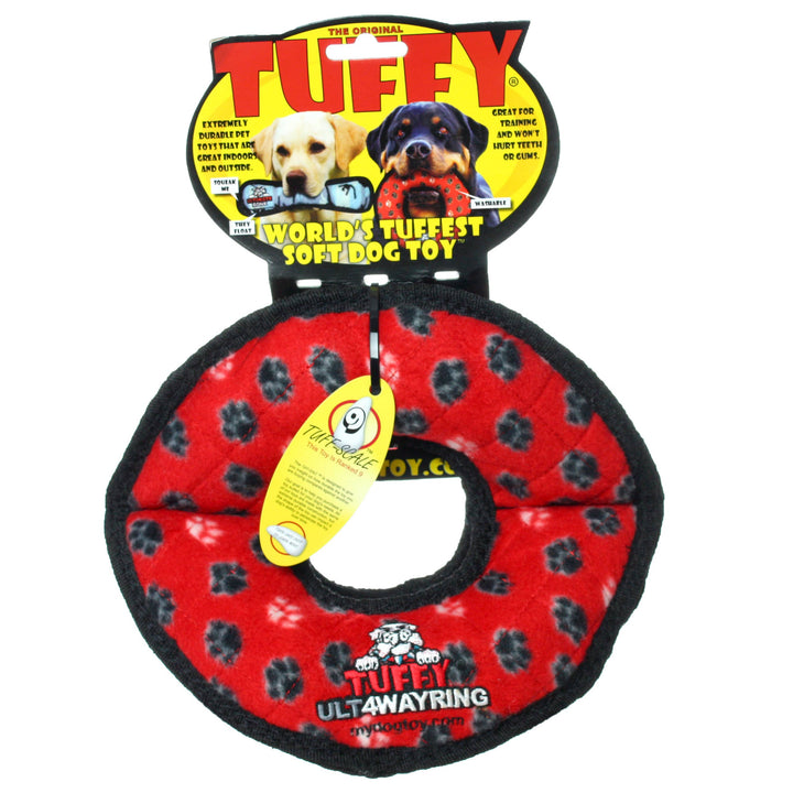 Tuffy Ultimate 4 Way Ring - Red Paw, Squeaky Dog Toy
