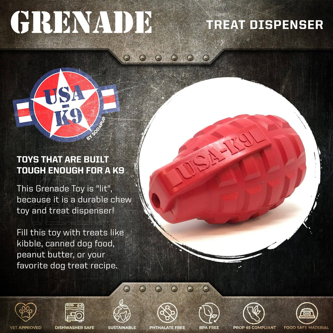 Grenade Shaped Durable Dog Chew Toy & Treat Dispenser - Large Army Green