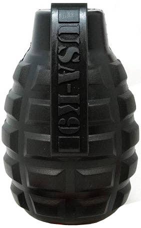 Grenade Shaped Durable Dog Chew Toy & Treat Dispenser - Large Black