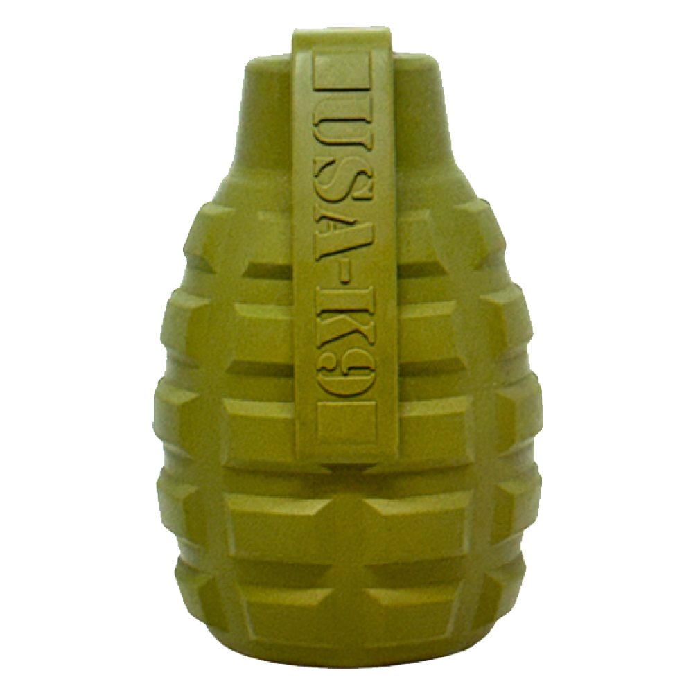 Grenade Shaped Durable Dog Chew Toy & Treat Dispenser - Large Army Green