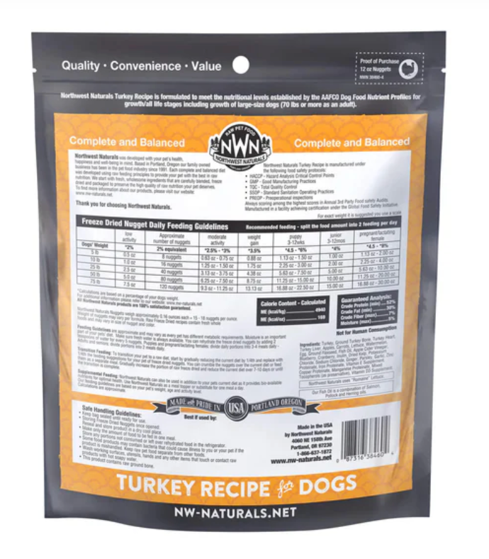 Northwest Naturals Freeze Dried Turkey Dog Food - 12 oz
