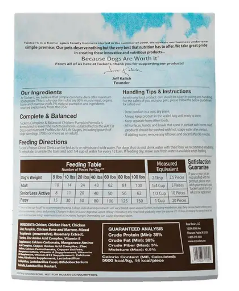 Tucker's Freeze Dried Chicken-Pumpkin Dog Food - 14 oz