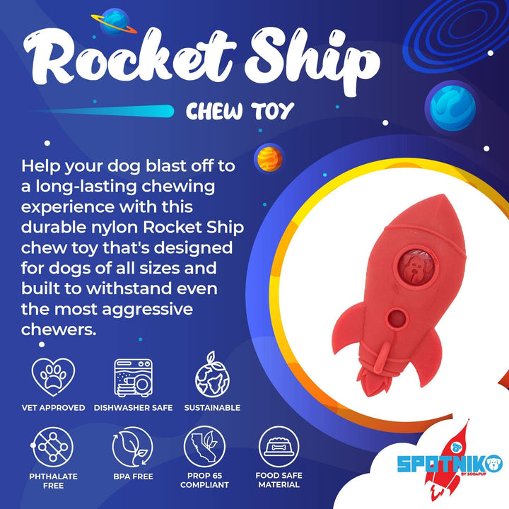 Durable Nylon Rocket Ship Chew Toy - Red