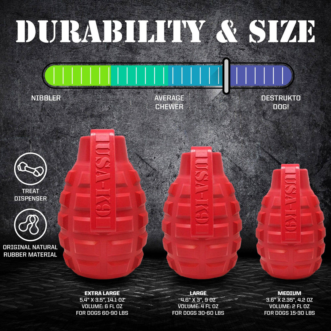 Grenade Shaped Durable Dog Chew Toy & Treat Dispenser - Large Black