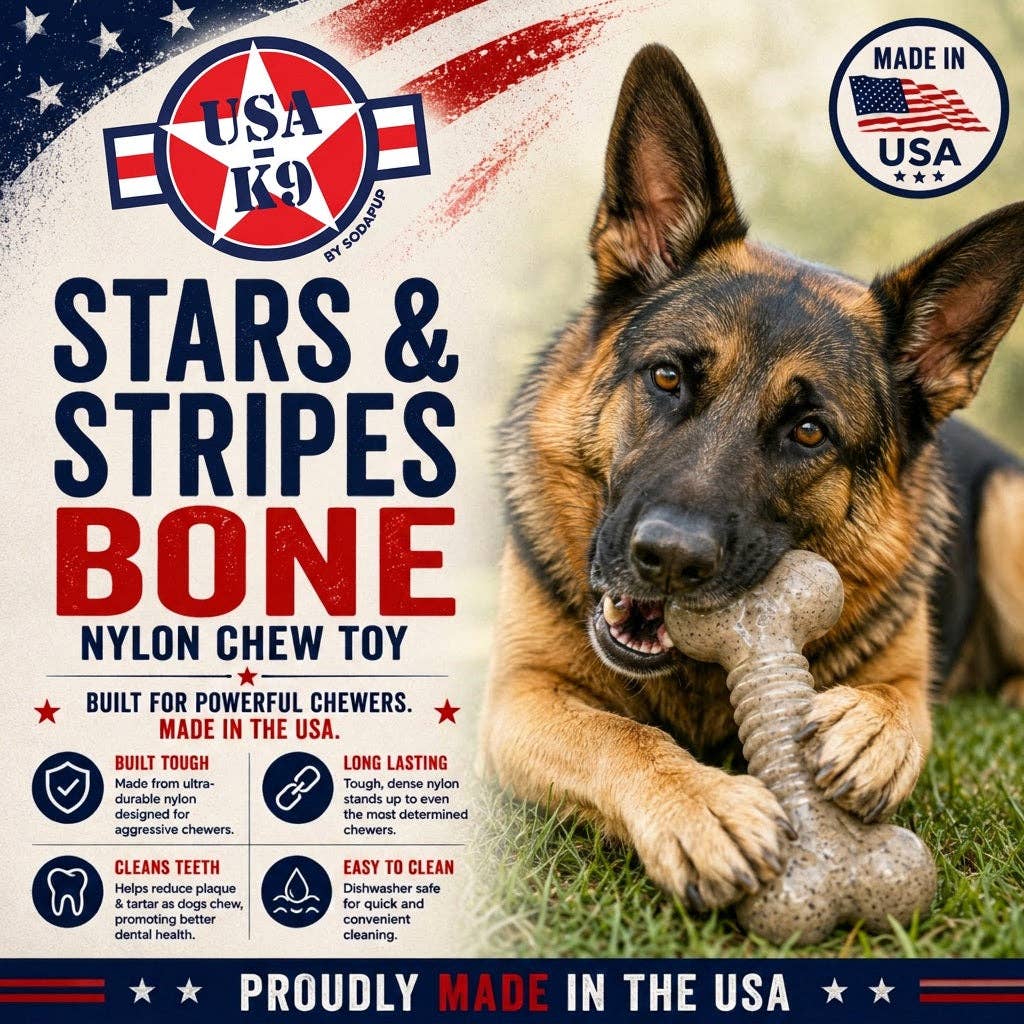USA-K9 Stars and Stripes Bone Nylon Dog Chew Toy for Aggressive Chewers | USA Made