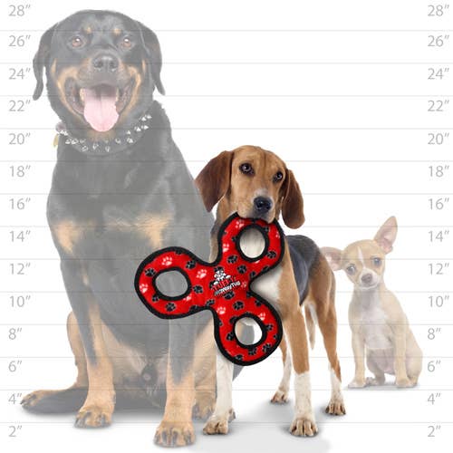 Tuffy Jr 3 WayTug - Red Paw, Durable, Tough, Squeaky Dog Toy